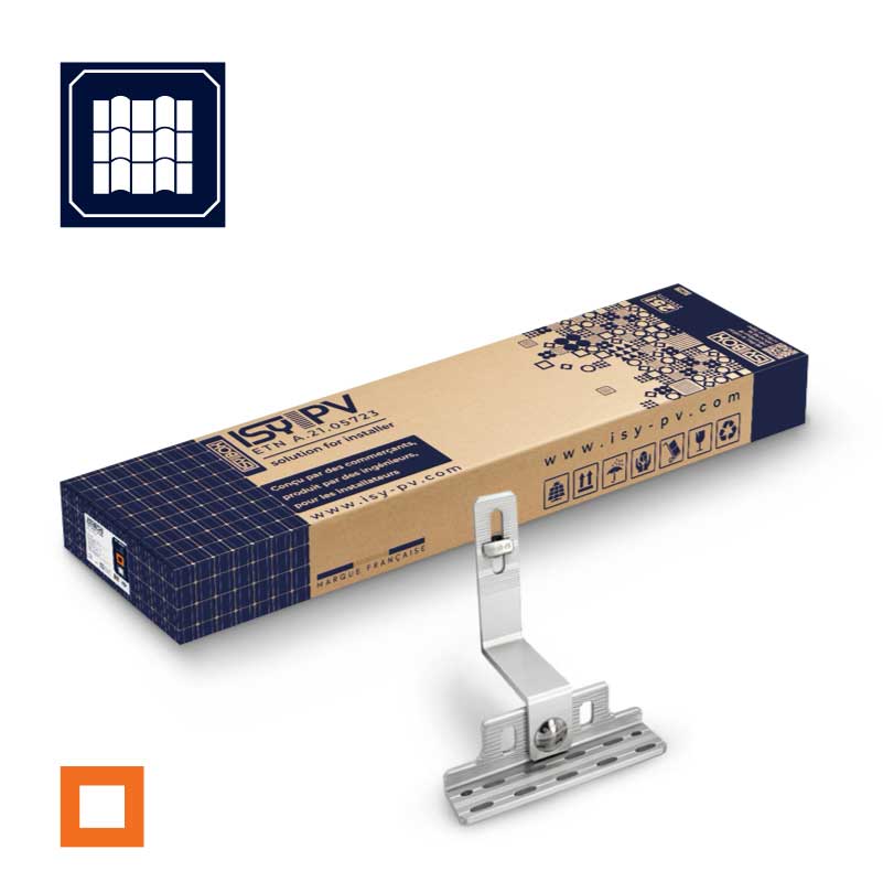 Kit de Fixation réglable pour 4 panneaux – Tuiles mécaniques – Carré ORANGE – ISY‑BOX
